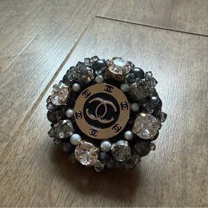 Handmade Swarovski crystals Authentic Chanel button Brooch
